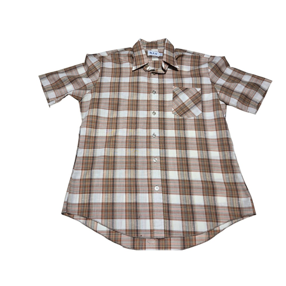 Vintage h.i.s Plaid Short Sleeve Cotton Button-Up Shirt‎ Relaxed Fit Men's L